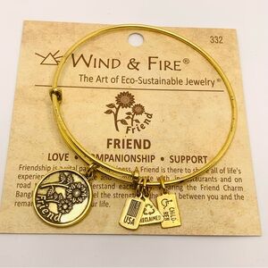 Wind & Fire Eco-Sustainable Gold Tone “Friend” Charm Bangle Bracelet